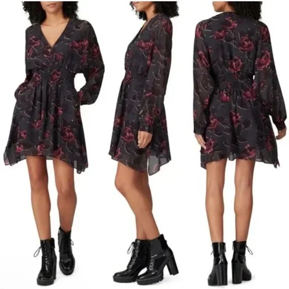 AllSaints Black and Red Floral Dress NWOT - Picture 6 of 6